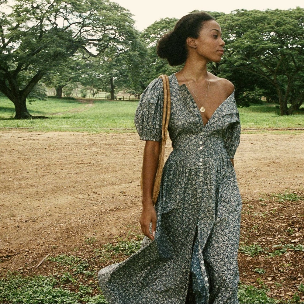 Doen Asheville Midi Dress in Blue Floral. Size M. LIKE NEW.